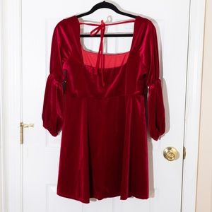 Boohoo Velvet Party Dress Balloon Bishop Sleeve